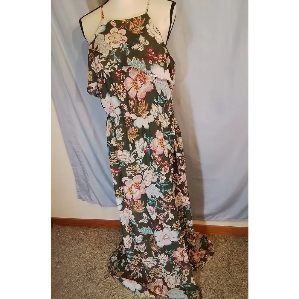 Iz Byer Green Summer Floral Maxi Dress - Picture 2 of 7